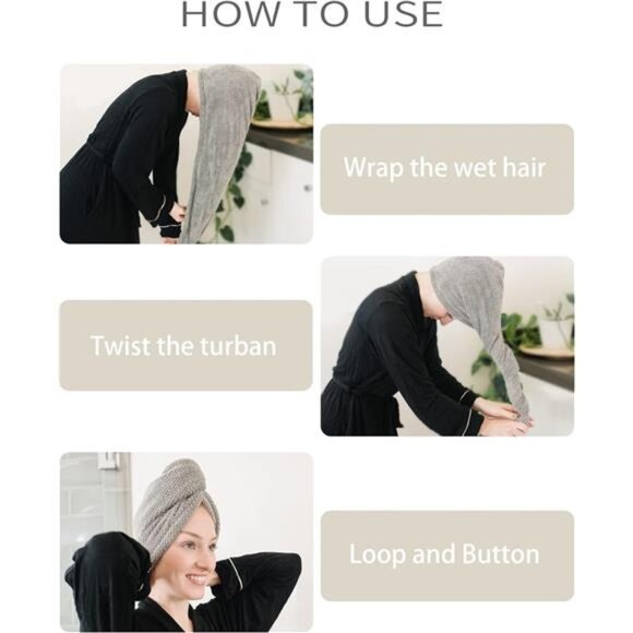 Extra Large 4 Pack Microfiber Hair Towel Wrap for Women Super Absorbent & Quick - Picture 6 of 8